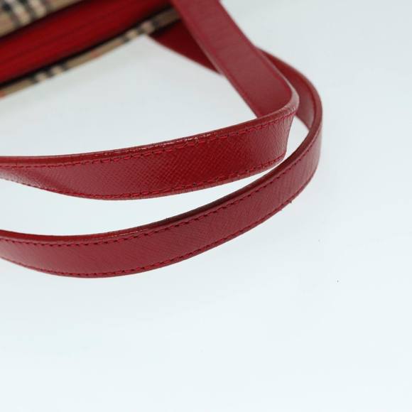 BURBERRY Nova Check Hand Bag Canvas Leather Beige Gold Red Auth 90271 - Picture 7 of 16
